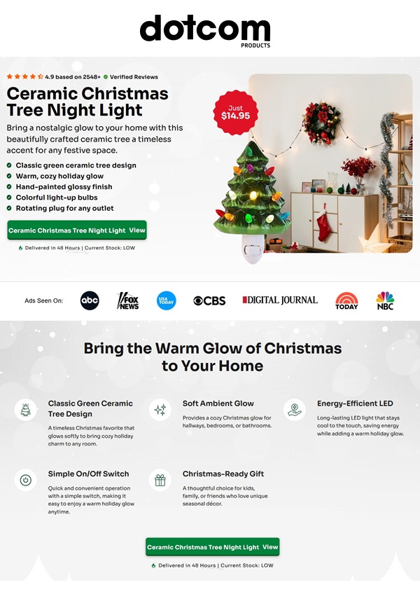 Vintage-Inspired Ceramic Christmas Tree Night Light